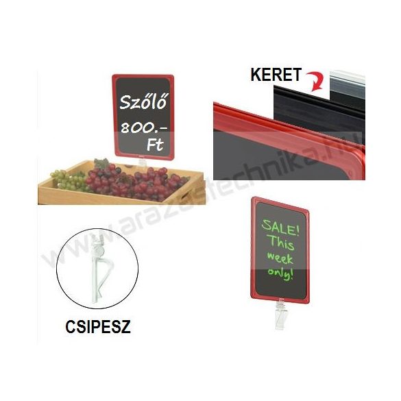 Zöldséges krétatábla szett: A4 keret + csipesz + fekete tábla