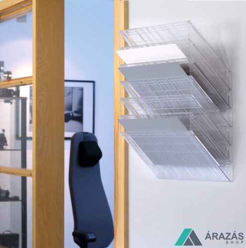 Prospektustartó fali A4 fekvő FLEXIBOXX 6 rekeszes - átlátszó (1709785400)