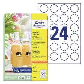   5082 Avery univerzális visszaszedhető nyolcszögletű címke - fehér 40mm