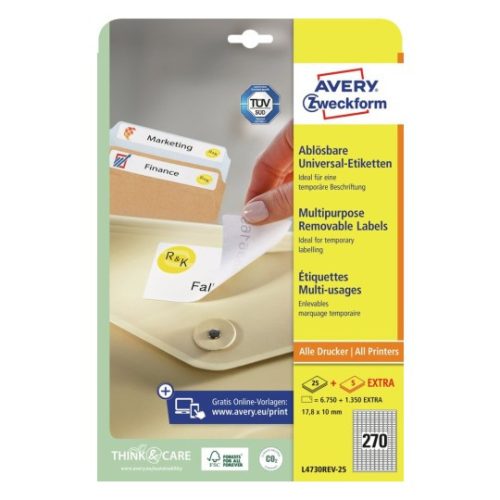 Visszaszedhető etikett 17,8x10mm (Avery L4730REV-25)