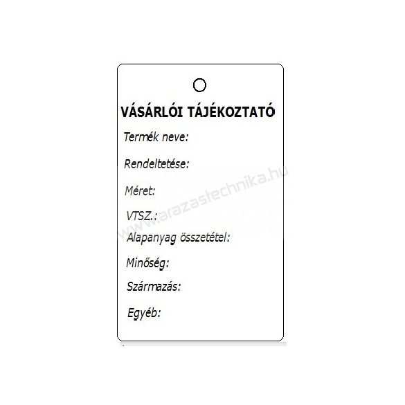 Függő címke 40x80 mm "EGYEDI felirat" 1 szín fekete