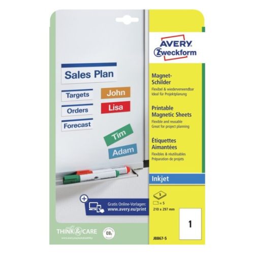 J8867-5 Avery nyomtatható mágnes lap 210x297mm