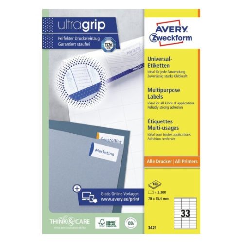 3421 Avery univerzális címke - fehér 70x25,4mm