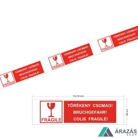  Csomagzáró szalag 50mm x 66fm - FRAGILE felirattal - TÖRÉKENY