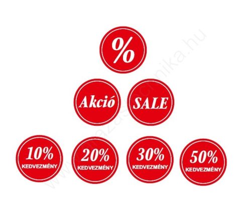 30mm körcímke -% piros alapon kedvezmény