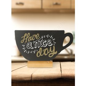   Menütartó krétás KÁVÉCSÉSZE sziluett - fa talp (FBT-CUP)