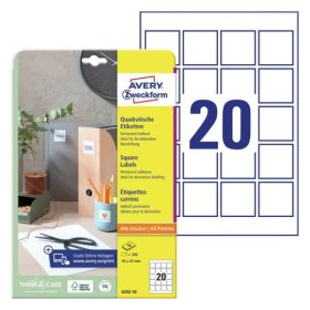   6252-10 Avery univerzális címke szögletes címke  - fehér 45x45mm 10 ív