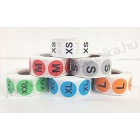 Méretjelző  38mm körcímke XS, S, M, L XL, XXL, 3XL -