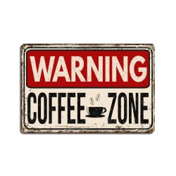 Warning coffee zone retro fémtábla