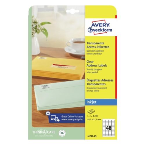 J4720-25 Avery átlátszó címzés címke 45,7x21,1mm