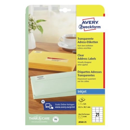 J8560-25 Avery átlátszó címzés címke 63,5x38,1mm