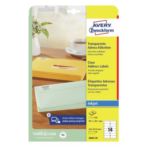J8563-25 Avery átlátszó címzés címke 99, x38,1mm