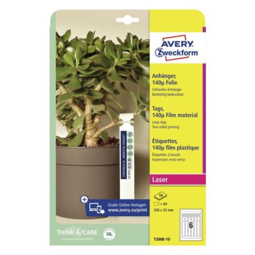 T3008-10 Avery átfűzhető kertészeti címke, fólia, 140µ  250x25mm